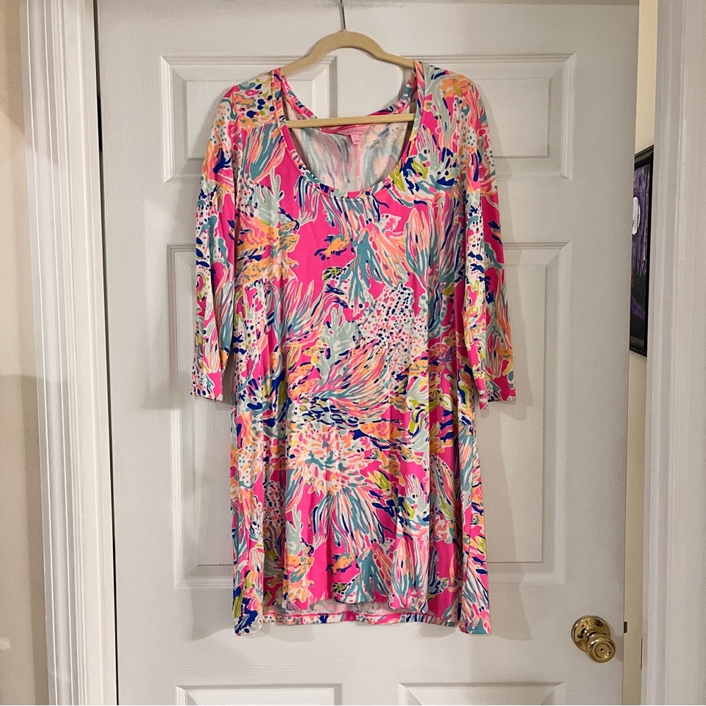 Lilly Pulitzer Devon‎ cotton dress tiki pink women’s size large tropical